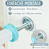 IB STYLE Türschutzgitter Berrin 120-130 cm, Treppengitter für Babys, Treppenschutzgitter ohne Bohren, Türgitter zum Klemmen, Kleinkinder Absperrung, Weiß Türkis