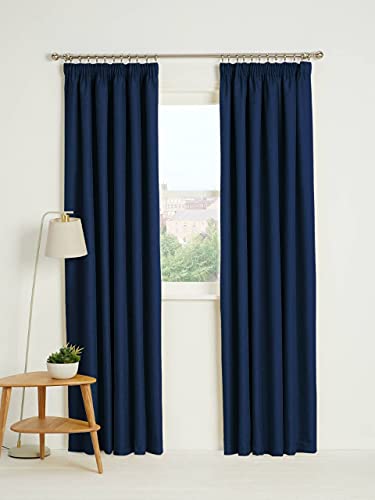 Kinfolk Textile Blackout Thermal Pencil Pleat Tape Top Insulated Pair of Blackout Curtains Including 2 Tiebacks (Navy Blue, 46" x 72")