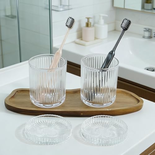 Jollyhilan 2 Pack Glass Container Qtip Holder with Lid, Mouthwash Cup,Cosmetic Storage for Bathroom,Glass Jars for Cotton Swabs,Makeup Pads,Dental Flossers,Jewelry Trays,Glass holders,Clear by Jollyhilan - Image 5