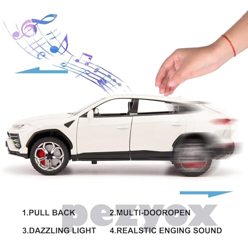 Image of 1:24 Lamborghini Urus Car Model, Diecast Pull Back Car Toy car, Doors Open, Light and Sound, Boys Toys Kids Adults Gifts (White)