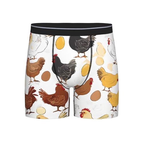 Chicken Pattern Men'S Long Leg Boxer Briefs Moisture Wicking Underwear, Comfort Fit, No Ride Up Daily Wear S-Xxl