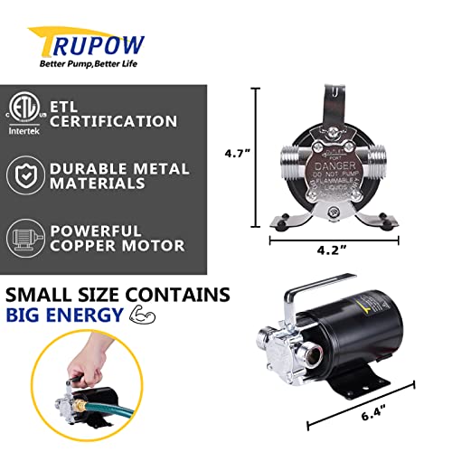 Image of Trupow DC 12-Volt 1 /10HP 330GPH Battery Powered Mini Portable Electric Utility Sump Transfer Water Pump with Water Hose Kit Black