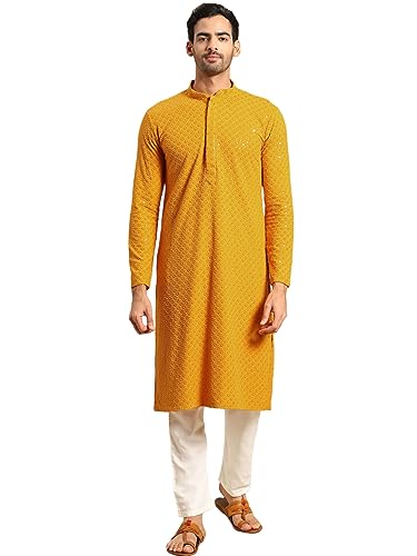 Image of Rajubhai Hargovindas Men Chikankari and Sequin Work Kurta