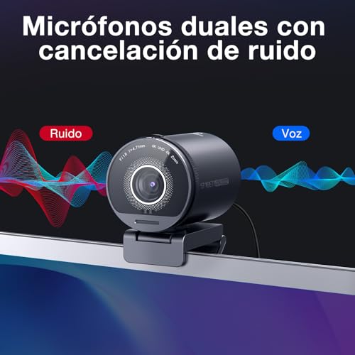 EMEET Webcam 4K S800, cámara Web Ultra 4K con 2 micrófonos con reducción de Ruido, Campo de visión de 73°, corrección de luz, 1080p@60FPS HDR, cámara Web 1080p para transmisión en Vivo, Juegos, Zoom - imagen 3