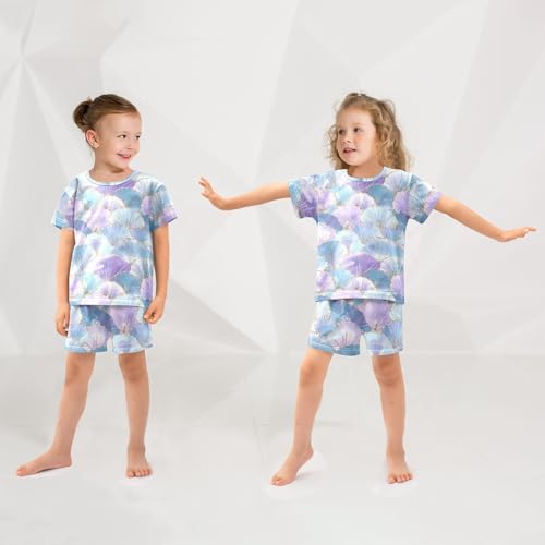 Seashell Pattern Pajama Set, Short Sleeve Cotton Sleepwear Nightwear4