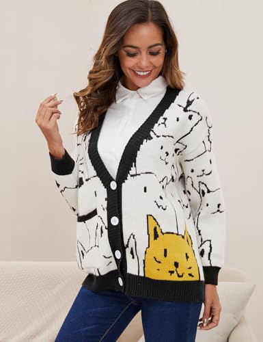 Yimoon Women's Kawaii Cat Cardigan Sweater Oversized V-Neck Button Down Knitted Loose Fit Cardigans3