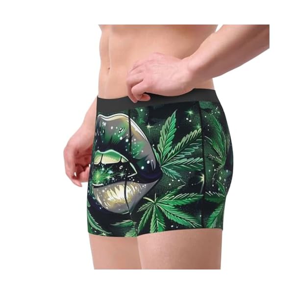 Cannabis Leaves Green Lips Glitter Marijuana Abstract Men'S Boxer Briefs Cool Underwear For Men Soft Comfortable