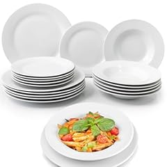 Idea Regalo - Shally Dogan Servizio di Piatti da Portata 18 Pezzi in Porcellana da Tavolo per 6 Persone, Set Composto da 6x Piatto Piano, 6x Fondo, 6x Dolce e Frutta, Design Moderno Liscio (Bianco)