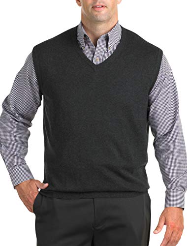 Harbor Bay by DXL Men's Big and Tall V-Neck Sweater Vest Carbon Heather 2XL