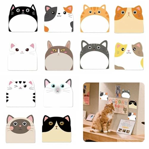 Huoflame Sticky Notes Cartoon Tiere Set – Selbstklebende Notizzettel mit starker Haftung, 12 Stück niedliche Katzenmotive – Perfekt für Schule, Büro, Kindergeburtstag, Mitgebsel, Geschenkideen