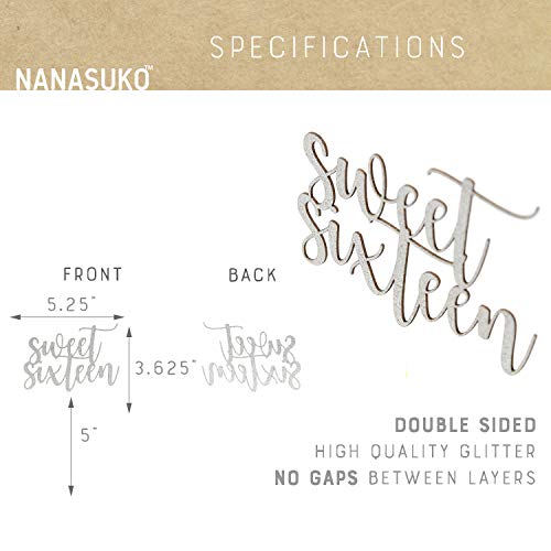 Nanasuko 16Th Birthday Cake Topper - Sweet Sixteen - Double Sided Silver Glitter - Premium Quality Made In Usa #TOP1