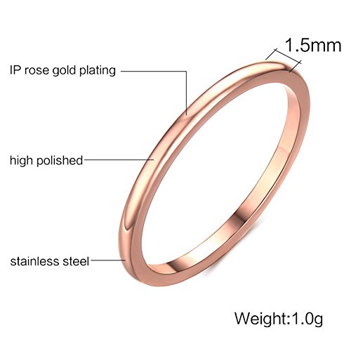 Jude Jewelers 1.5mm Stainless Steel Classical Plain Stackable Wedding Band Ring (Rose Gold, 12.5) - Thumbnail 2
