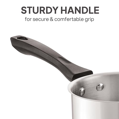Image of CELLO Galaxy Steelox Stainless Steel Set of 3 Pieces Cookware Set Combo for Kitchen | Kadhai with Glass Lid 22CM + Milk Pan 14CM + Fry Pan 22CM Gas Stove Compatible Cookware for Daily Use & Gifting