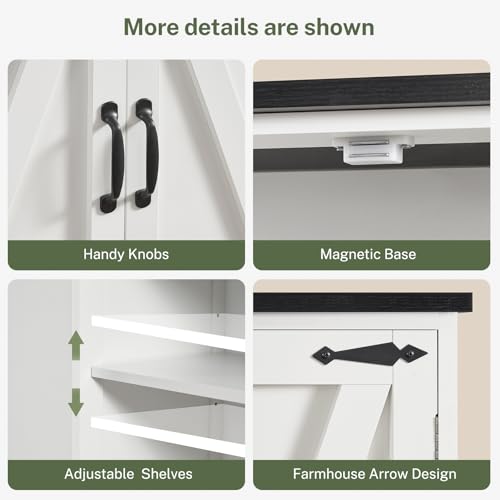 Image of TEENFON Tall Pantry Cabinet, Kitchen Cabinet with 4 Shelves, Adjustable Shelves, Pantry Cabinets with 4 Barn Doors, Tall Kitchen Cabinets for Dining Room, Living Room, White
