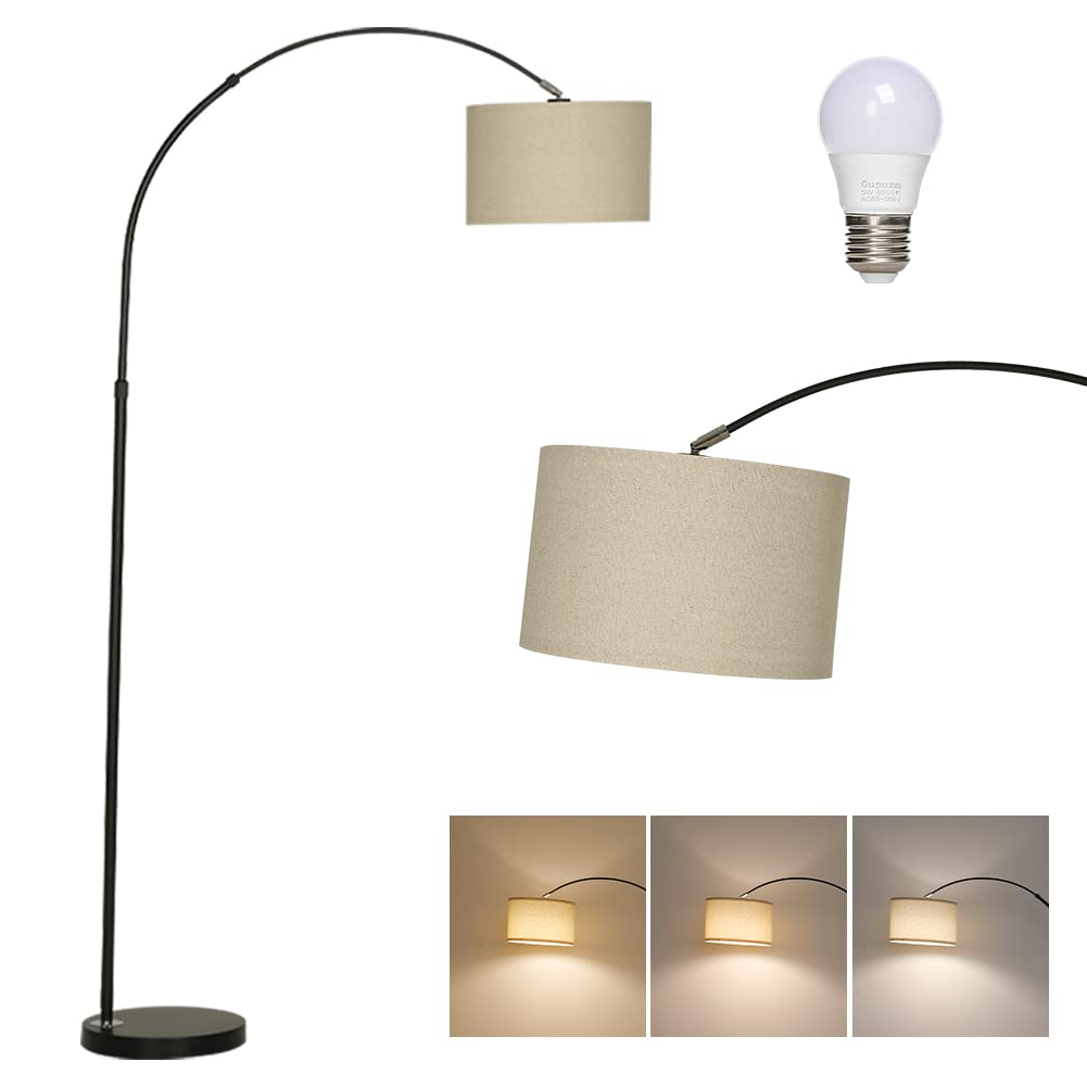 Gupuzm Arched Floor Lamp Black Metal Trim Led Adjustable Reading arc Floor Lamp Bulb Containing Suitable for Office Indoor Bedroom Headboard Family Living Room Behind Sofa (White-A04)