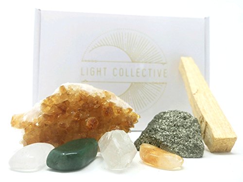 THE POWER OF PLENTY Healing Crystals For Abundance / 7 Piece Crystal Set Includes Citrine Cluster, Clear Quartz Point, Guidance, Palo Santo For Manifesting, Meditation, Spirituality, Reiki, Rituals