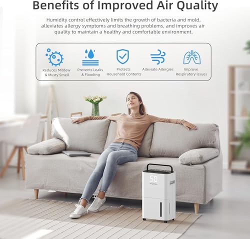 Image of HOGARLABS 32 Pints Home Dehumidifier for Basement Continuous Dehumidify, Intelligent Humidity Control,Smart Dehumidifier with Drain Hose for Liveroom, Bedroom & Bathroom.