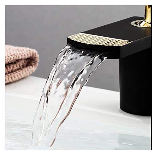 Robinet de lavabo cascade en laiton chic mitigeur noir et or