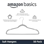 Amazon Basics Slim, Velvet, Non-Slip Suit Clothes Hangers, Gray/Silver - Pack of 50 - Image 2