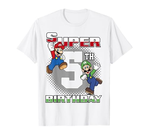 Super Mario and Luigi Super Birthday 5th Birthday Portrait T-Shirt