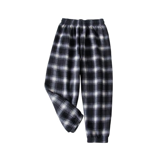 Kids Thick Fleece Lined Plaid Sweatpants Elastic Waist Casual Loose Athletic Pants with Pockets for Girls Boys 2-12 Years