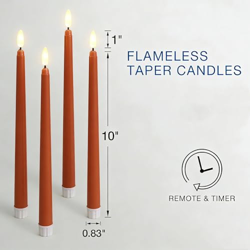 Image of Orange Flameless Taper Candles with Remote, Flickering Halloween Fall Battery LED Candlesticks Decor Set of 4