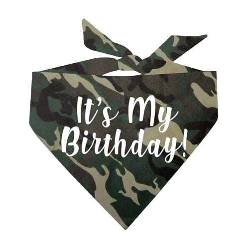 It's My Birthday Dog Bandana | 100% Cotton Triangle | Made in USA | Birthday Pawty | Party Theme | Celebration Supplies | Photoshoot Prop |Camo, One Size (60)
