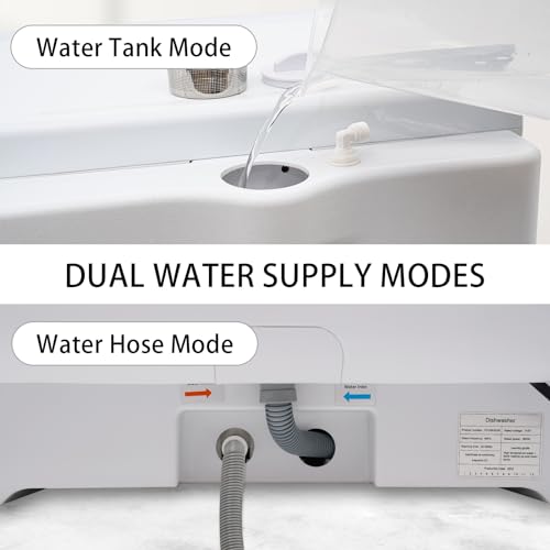 Countertop Dishwasher, Portable Dishwasher w/7L/6.35qt Built-in Water Tank No Hookup Needed, 5 Programs 360° Dual Spray Air-Dry Function, Mini Dishwasher for Apartment RV Dormitory, 900W White