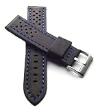 Correa para reloj de pulsera Rallye Racing de 22 mm con perforación, de piel de becerro, costuras azules
