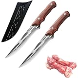 骨スキ包丁 骨抜きナイフ 【関市の名刀】狩猟ナイフ 1/2点セット「玉鋼鍛造法」手作り鍛造 フィレナイフ 多目的調理包丁 携帯鞘付き錆びない高炭素ステンレス製 皮剥ぎ/肉切り/魚捌き アウトドア キャンプ 釣り キッチン用品 (2)