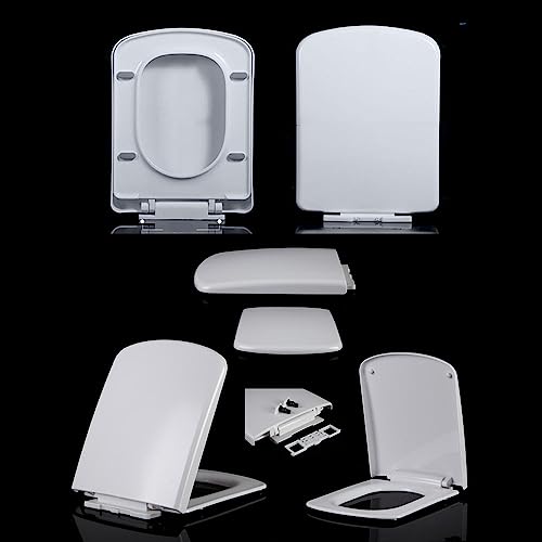 Asiento de inodoro, asiento de inodoro cuadrado blanco con bisagras silenciosas de liberación rápida, asiento de inodoro rectangular de liberación rápida, fijación superior simple, 05b, un
