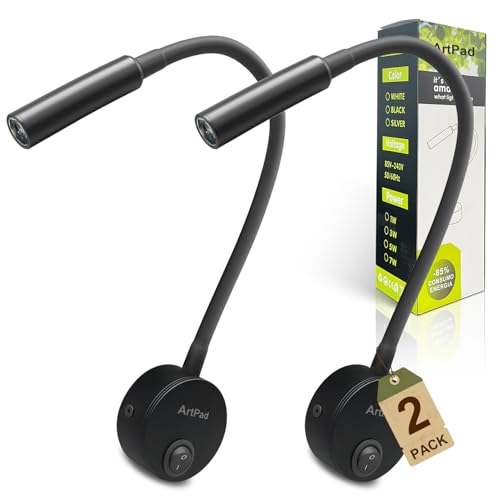 Artpad 2 Pack Negro apliques pared dormitorio - Iluminación blanca cálida suave, 3W, interruptor de botón, brazo de flexión de 360° - Ideal lampara pared para dormitorio, sala de estar, iluminación de