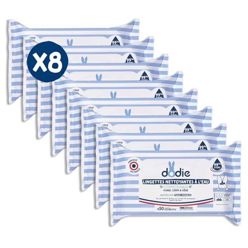 Toallitas compostables al agua Dodie tejido ecológico en pack de 8 de 50 unidades