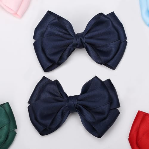 Lazos dobles para cabello 4.5 in con pinzas de cocodrilo azul marino miniatura 5