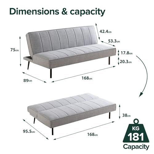 Zinus Quinn Divano Letto Click Clack 96 X 168 Cm - Divano Letto Pieghevole - Adatto Per Camere E Spazi Compatti - Grigio - 2