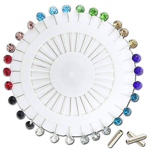 Hijab Pins with Safety Caps, 30pcs Colorful Crystal Scarf Pins, Tailor Sewing, Snag-Free