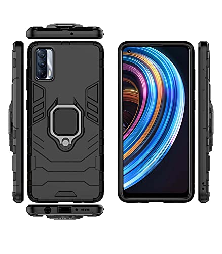 Image of Pikkme D5 Tough Armor Bumper Back Cover Case for Realme X7 |Ring Holder & Kickstand in-Built (Black)