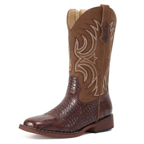 Rollda Boys Cowboy Boots, Kids Cowboy Boots with Square Toe, Girls Cowgirl Western Boots for Toddler/Little Boys/Big Kids