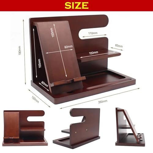 NOELAMOUR スマホスタンド 卓上 木製 デスクオーガナイザー おしゃれ 携帯 ガジェット 小物 置き 収納 (黒胡桃風ダークブラウン)