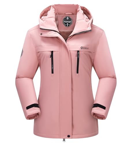 BOWOXO Women's Waterproof Ski Jacket-Windproof Winter Warm Coat with Fleece Lining for Cozy Comfort in Snowy Weather(Pink,S)