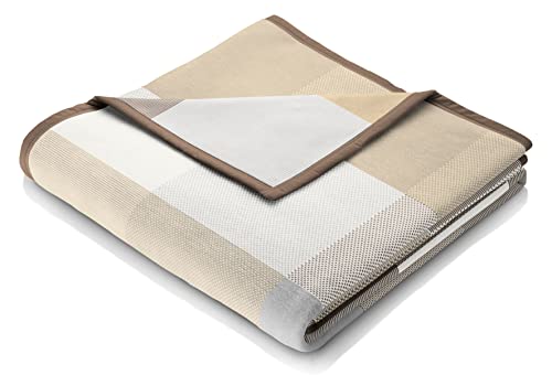 biederlack® flauschig-weiche Kuscheldecke Pure Cotton Karo - beige I Made in Germany I Öko-Tex I Sofa-Decke aus 100% Baumwolle in 150x200 cm I beige-braun Karierte Wohndecke I nachhaltig produziert