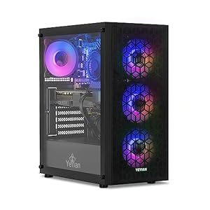 YEYIAN Yumi Gaming PC Desktop, AMD Ryzen 5 5600X 4.6 GHz, Nvidia RTX 4060 8GB, 1TB NVMe SSD, 16GB DDR4 3200MHz, 650W Gold PSU, ARGB Fans, AC WiFi & Win 11 Home
