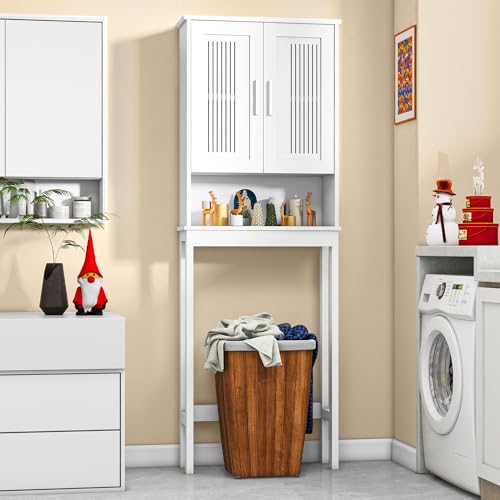 YITAHOME Estante de almacenamiento de baño con armario, unidad de almacenamiento sobre el inodoro, estante ajustable, sobre el inodoro, baño, 60 x 20 x 170 cm (blanco)