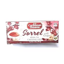 Caribbean Dreams Sorrel & Ginger Tea, 24 Tea Bags, All Natural, Caffeine Free, Herbal Tea, White, CD S&G