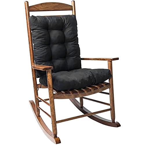 cushion 2 Piece Non-Slip Seat/Back Cushion, Indoor Outdoor Chair Cushion Set, Rocking Chair Cushion Set with Ties, Black