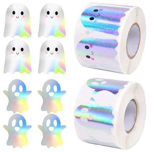 Sticker Halloween, 1000 PCS Ghost Stickers, Halloween Aufkleber Geister, Sticker Halloween Kinder, Glitzer Dekorative Aufkleber Rolle für Kinder...