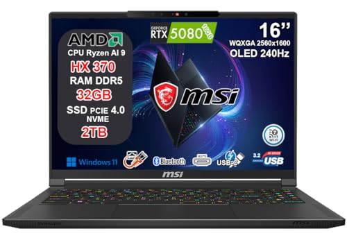 msi Stealth A16 AI+ Notebook Gaming Ryzen AI 9 HX 370, RTX 5080 16GB GDDR7, 32GB...