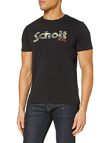 Schott NYC TSLOGO, Camiseta Hombre, Negro / Camuflaje, L