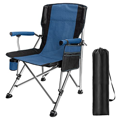 LAMA Folding Camping Chairs for Adults, High Back Directors Chair with Arm Rest, Heavy Duty 330 LBS Capacity Outdoor Camp Chair with Cup Holder for Camping Hiking Sports, Blue