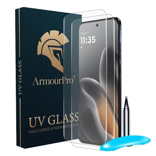 Image of ArmourPro UV Glue Tempered Glass for Motorola Edge 70 Fusion, Pack of 2, Curved Screen Protector, 9H Anti Scratch, Edge to Edge Coverage, HD Clarity, Easy UV Installation Kit